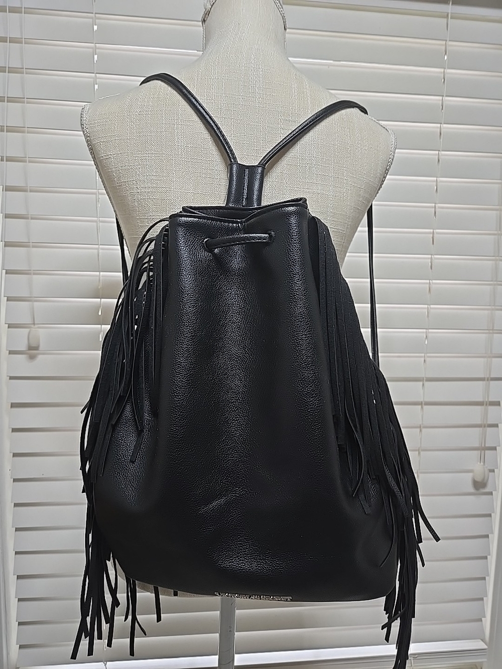 Victoria's Secret Boho Fringe Drawstring Backpack - Black